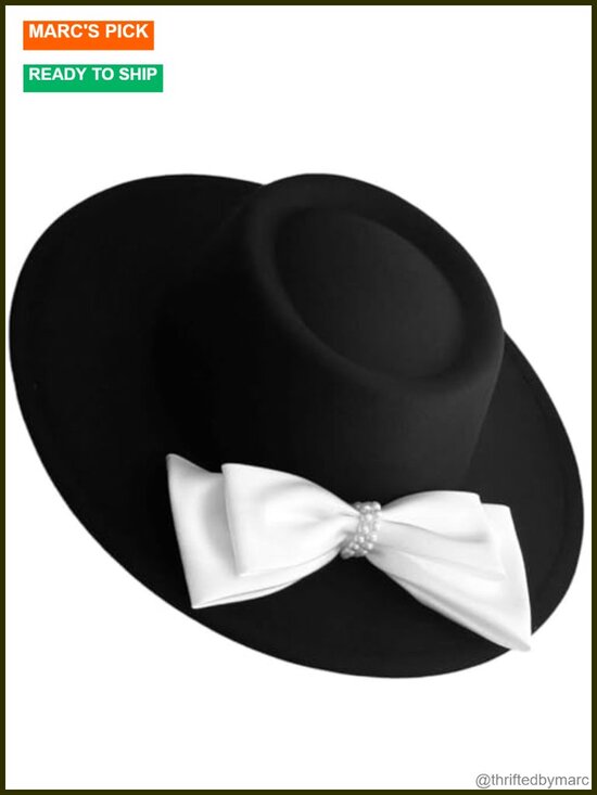 Handmade Wide Brim Felt Panama Hat with Satin Bow